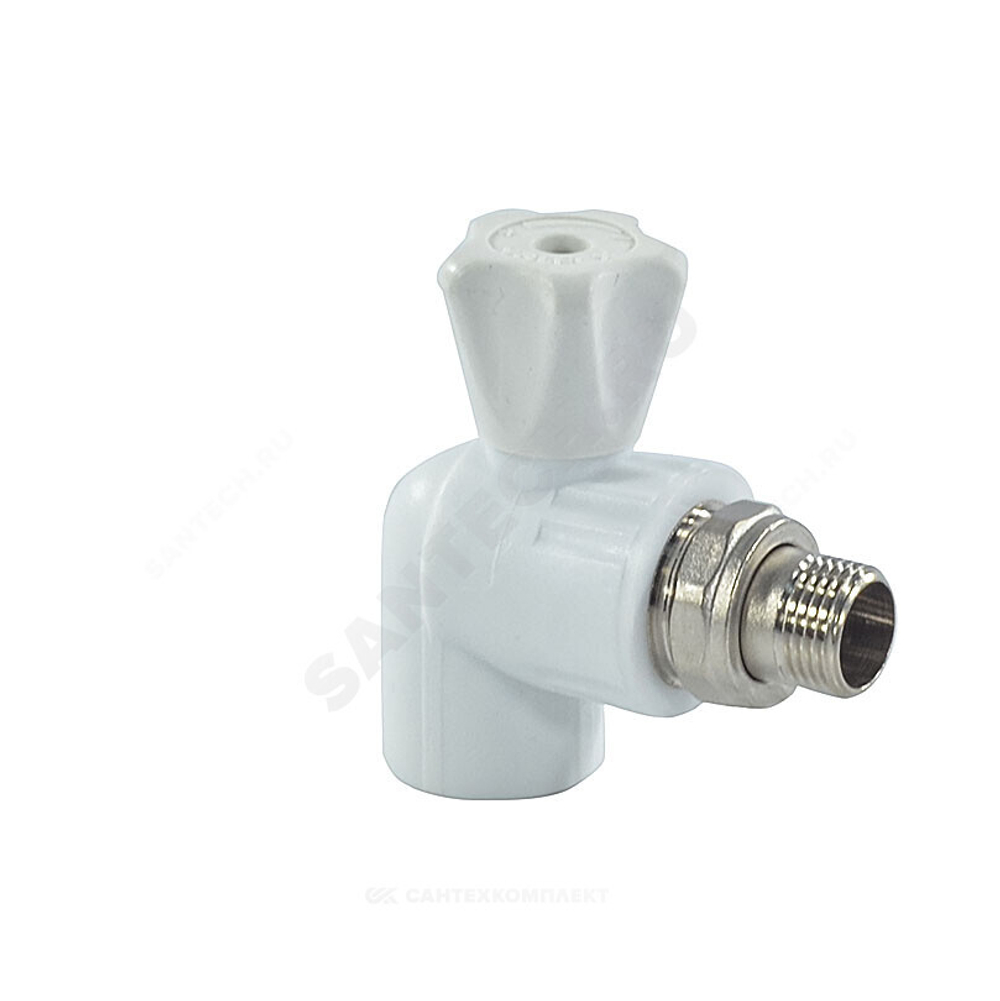 Кран шаровой PP-R белый Дн 25х1/2" НР угловой для радиатора VALFEX 10148125