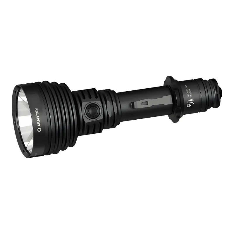 Поисковый фонарь Armytek Barracuda Pro Max Magnet USB - вид сбоку на белом фоне