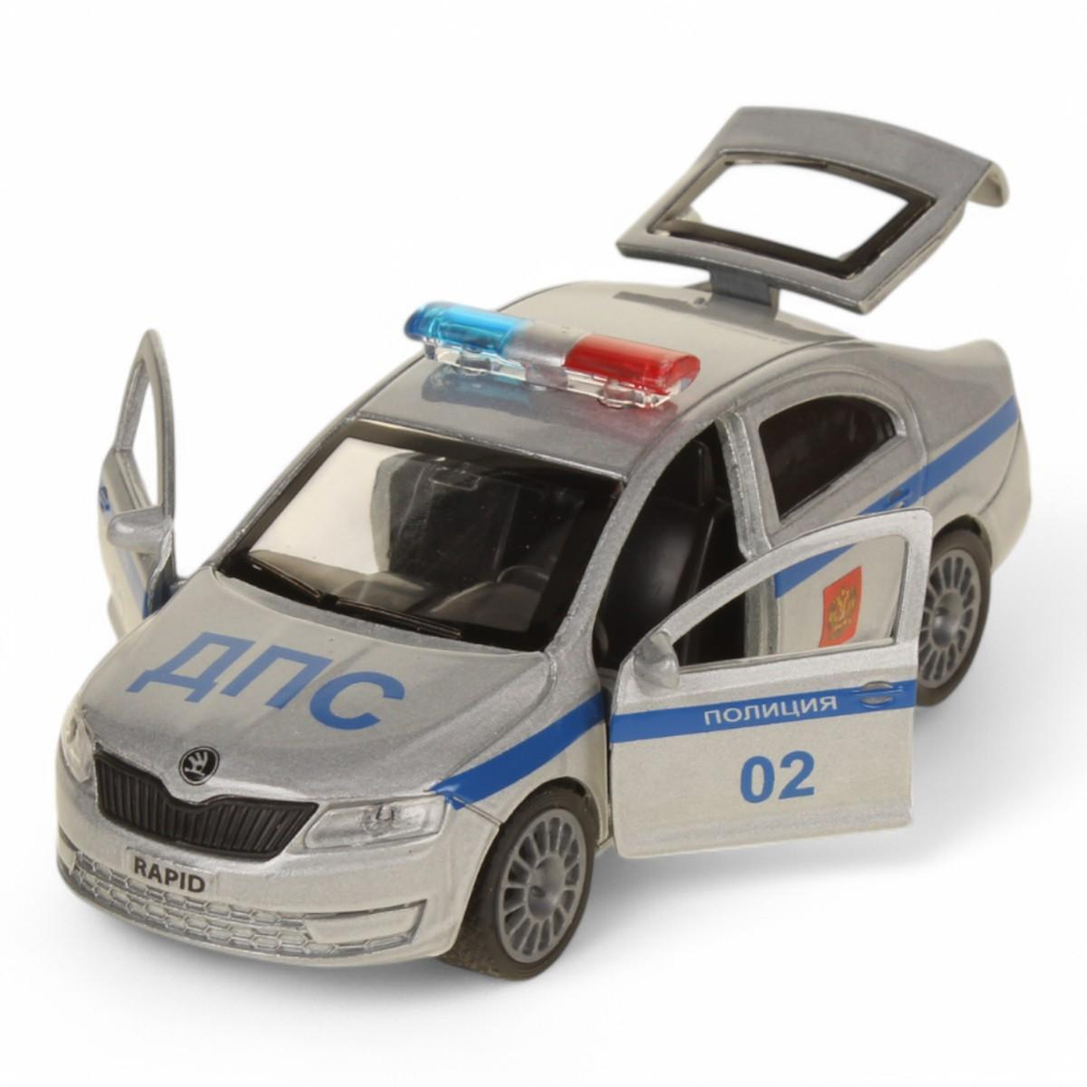 Модель ин. мет. "Skoda Rapid. Полиция" 12см, открыв. дв. и багажн, коробка SB-18-22-SR-P-WB (Технопарк)