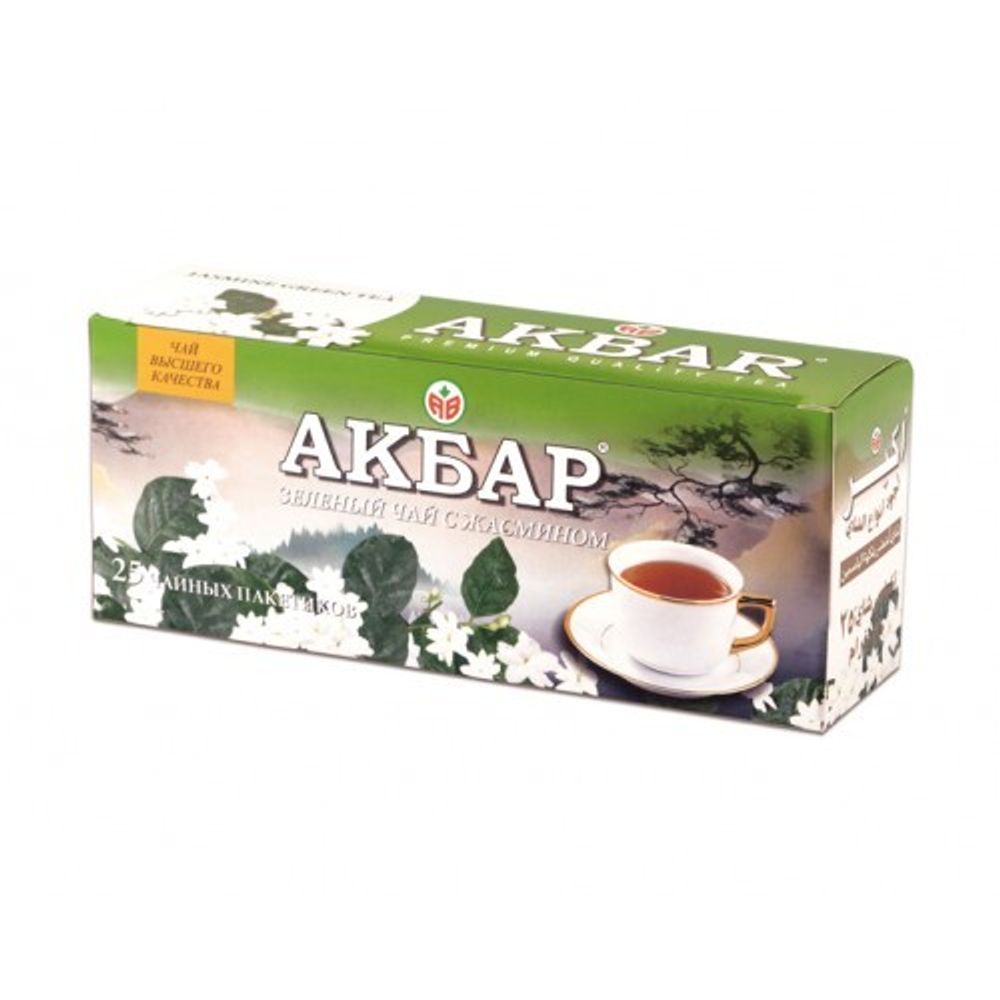 Чай   "АКБАР"  п/я   зелен  с жасмином 25пак/15шт   зел. пачка  /