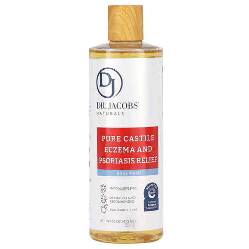 Dr. Jacobs Naturals, Pure Кастильское средство для снятия экземы и псориаза, гель для душа, без отдушек, 473 мл (16 унций)