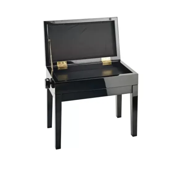 K&amp;M 13950-100-21 банкетка для пианино, с отсеком для хранения бумаг, чёрн. лакир. дерево, чёрн. вель