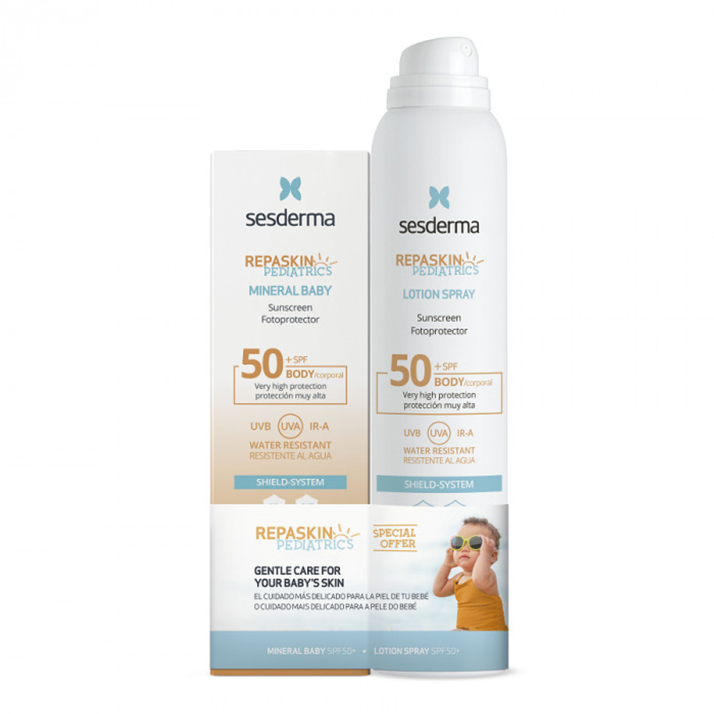 Sesderma Подарочный Набор REPASKIN PEDIATRICS SPF 50: Детский крем без химических фильтров, 50 мл + Детский солнцезащитный спрей для тела, 200 мл