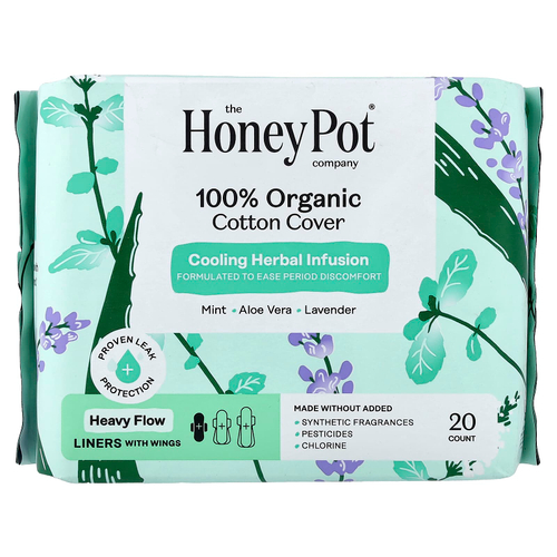 The Honey Pot Company, прокладки с крылышками из 100% органического хлопка, плотные, 20 штук