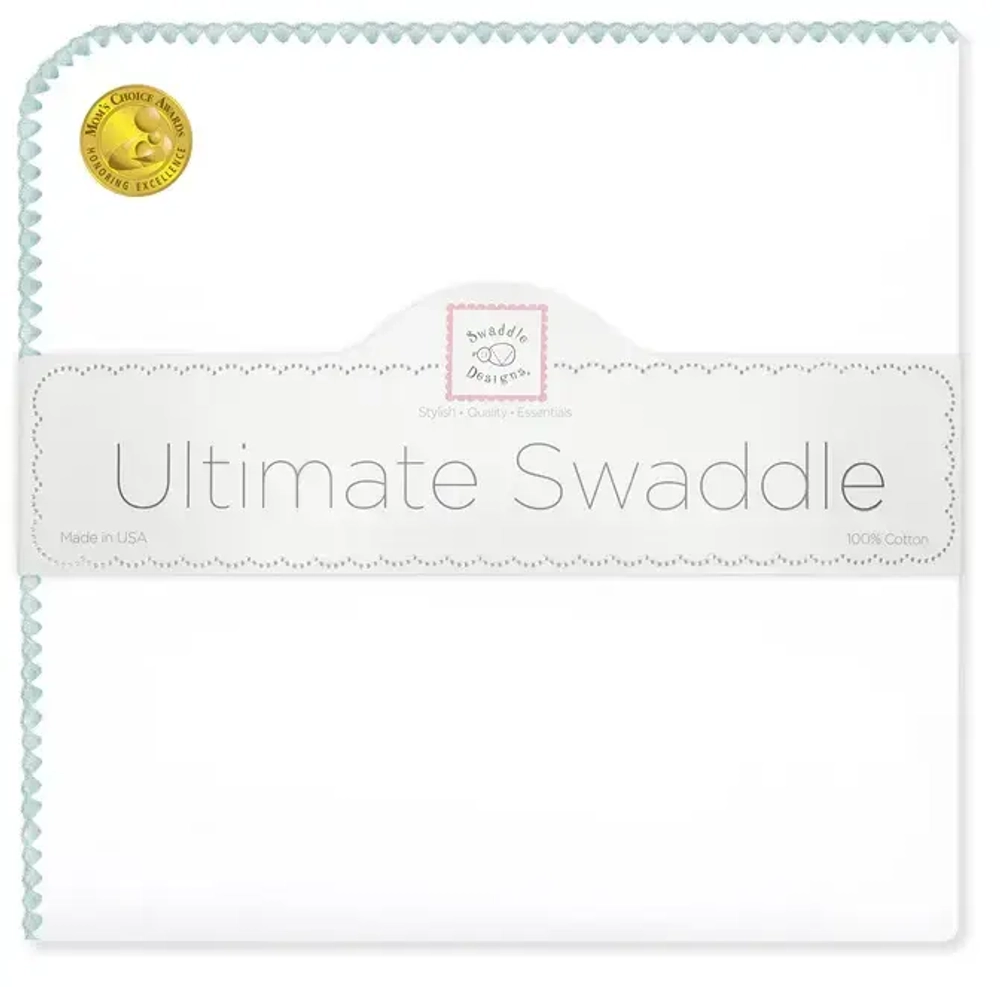 SwaddleDesigns SD-021SC Фланелевая пеленка для новорожденного - White with SeaCrystal Pastel Trim