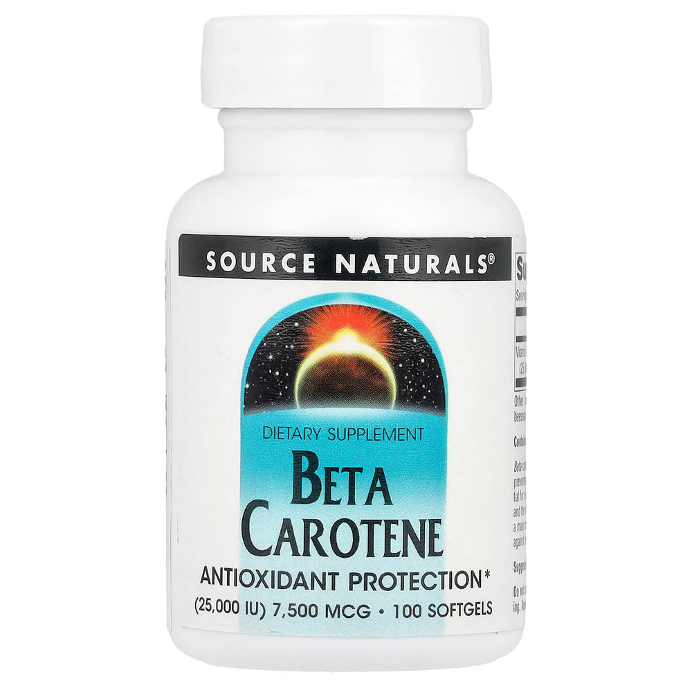 Source Naturals, Бета-каротин, 7500 мкг (25000 МЕ), 100 мягких таблеток
