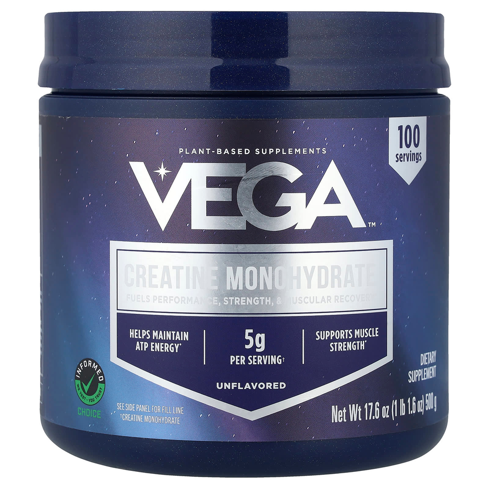 Vega, моногидрат креатина, без добавок, 500 г (1 фунт, 1,6 унции)