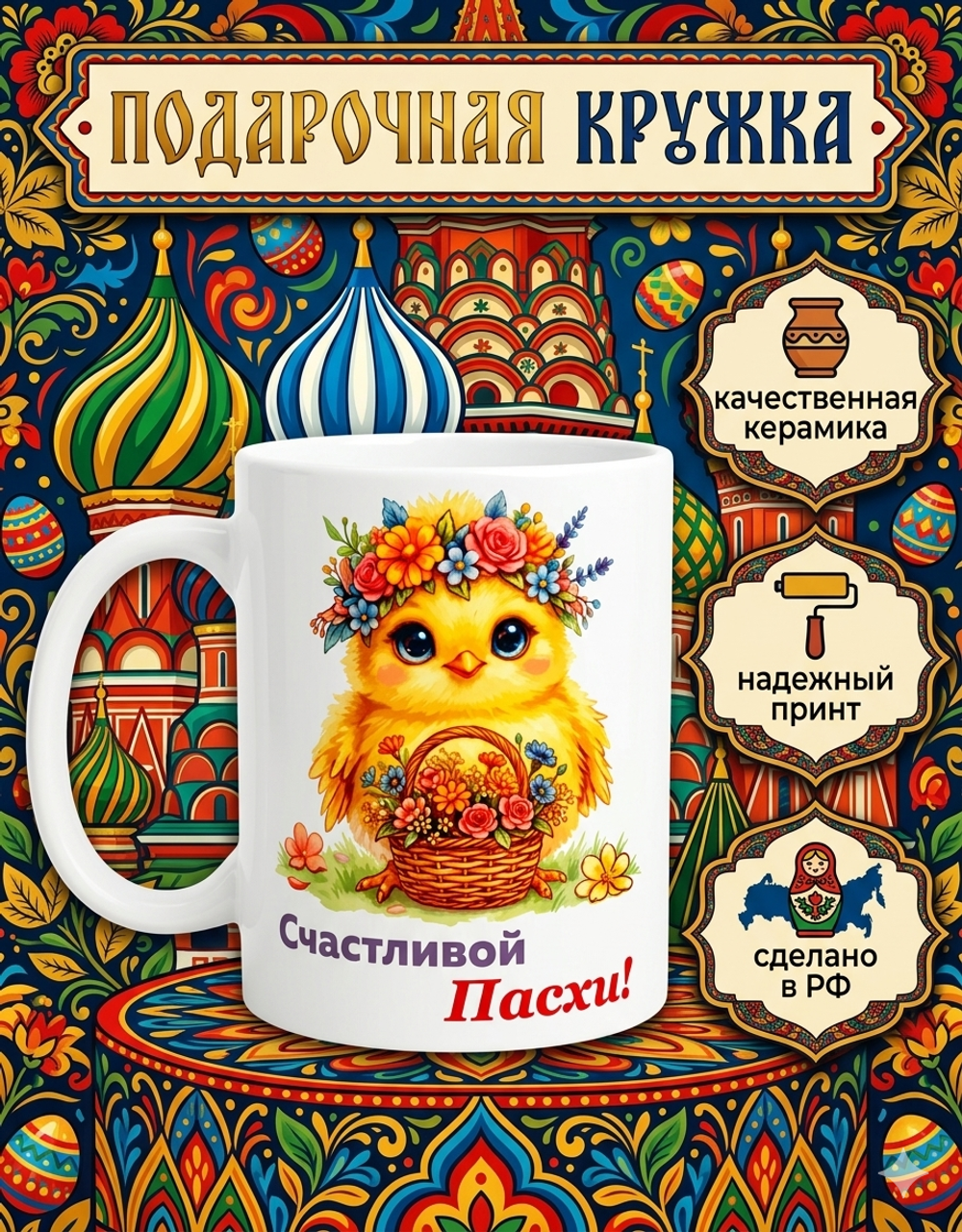 Кружка Woodsoul "Пасха Христа Цыпленок", керамическая, 330мл