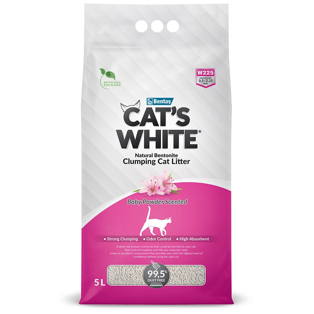 Наполнитель Cat's White Baby Powder комкующийся с ароматом детской присыпки для кошек 5 л