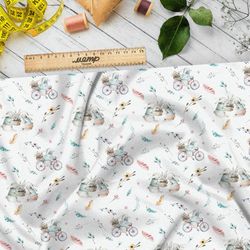 Ткань флис зайки на велосипеде