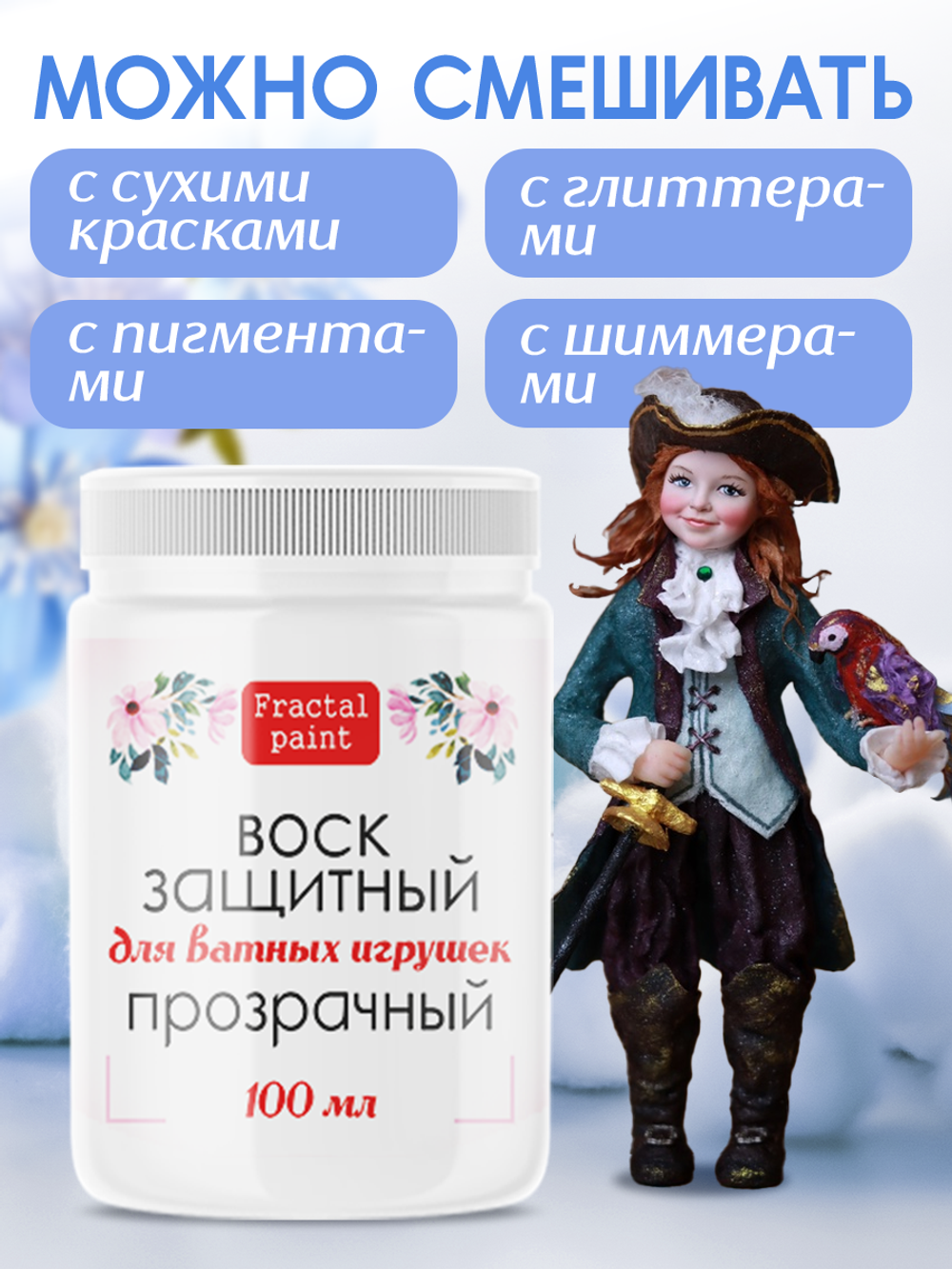 Лак матовый с блестками+защитный воск 2х100 мл