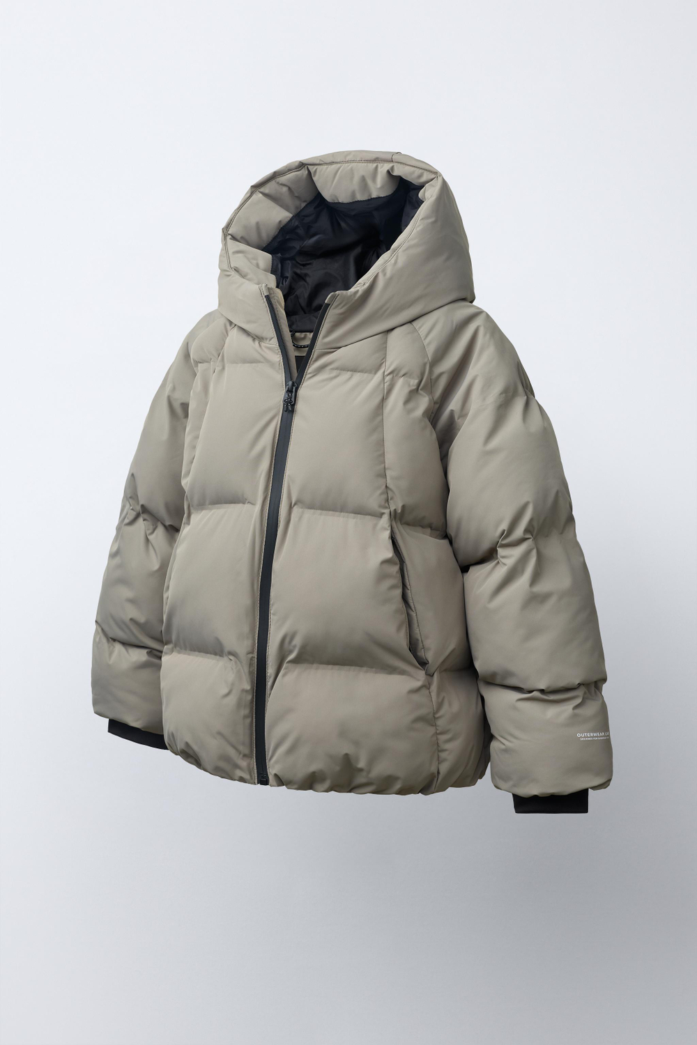 ZARA СТЕГАНАЯ КУРТКА С КАПЮШОНОМ WATER REPELLENT, СВЕТЛЫЙ СЕРО-КОРИЧНЕВЫЙ