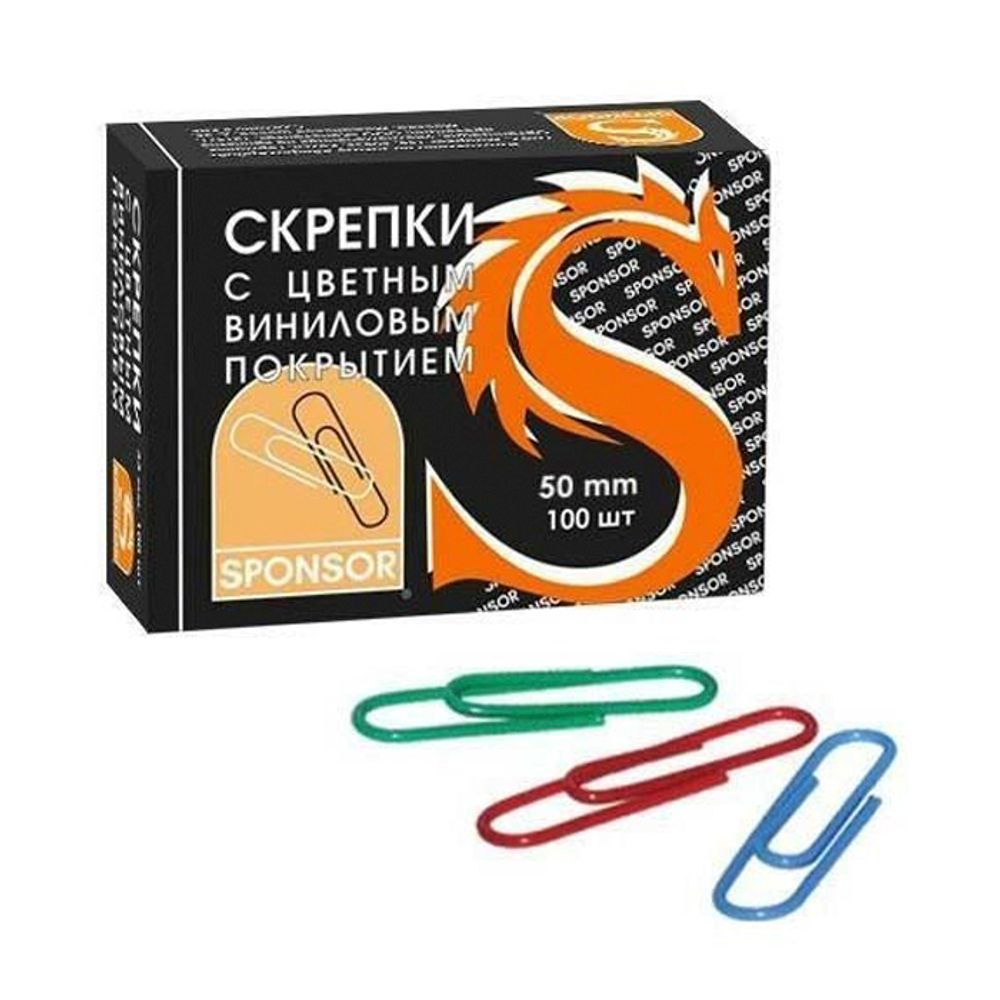 Скрепки канцелярские Sponsor, 50 мм, разноцветные, 100 шт Скрепки канцелярские Sponsor, 50 мм, разноцветные, 100 шт