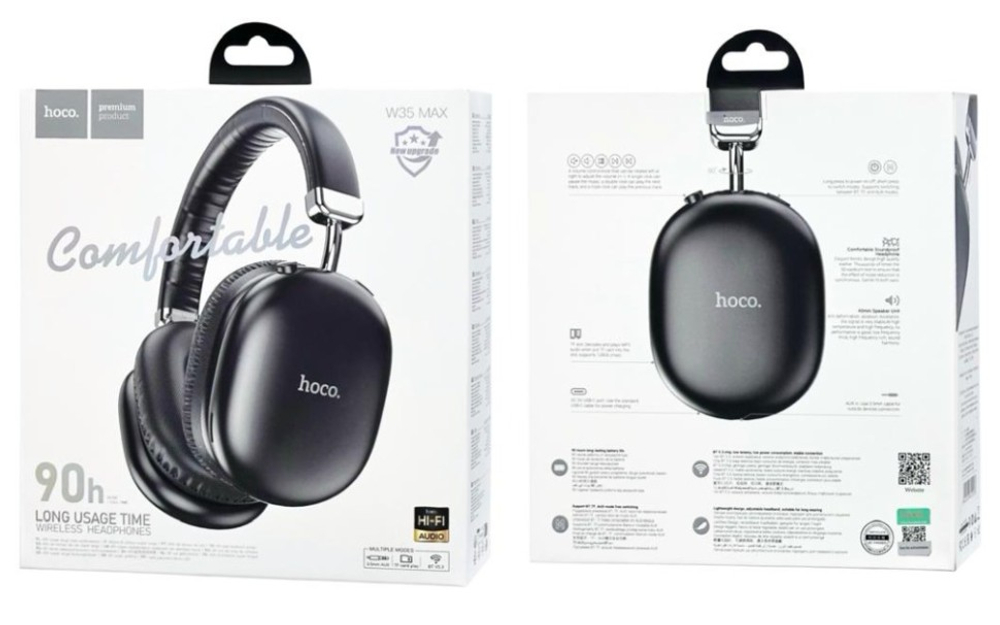 Стереонаушники Bluetooth полноразмерные Hoco W35 Max V5.3/45ч черные