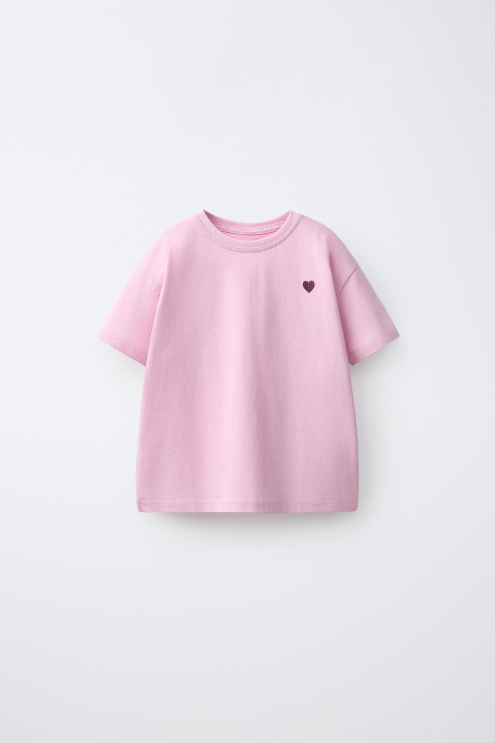 ZARA ОДНОТОННАЯ ФУТБОЛКА С ВЫШИВКОЙ «СЕРДЦЕ», РОЗОВЫЙ