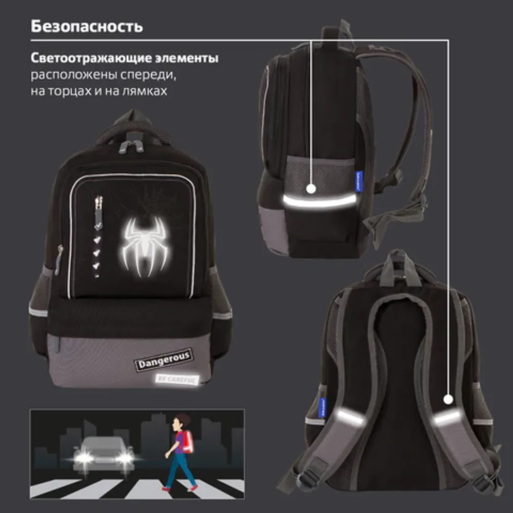 Рюкзак BRAUBERG STAR, "Spider", черный, 40х29х13 см, 229978