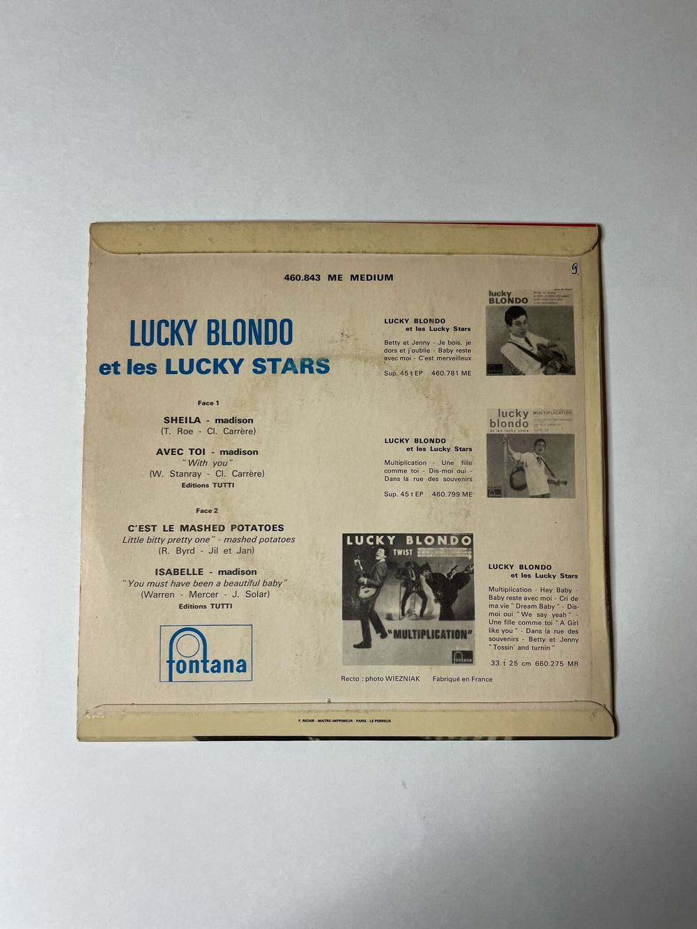 Винтажная виниловая пластинка LP Lucky Blondo Et Les Lucky Stars Sheila (France 1962) 7 дюймов