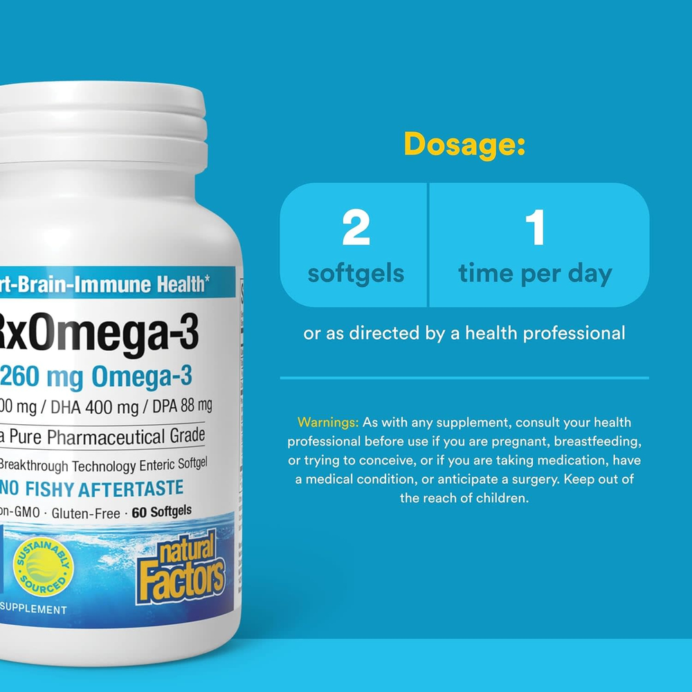 Natural Factors, RxOmega-3, 60 мягких таблеток (630 мг в 1 капсуле)