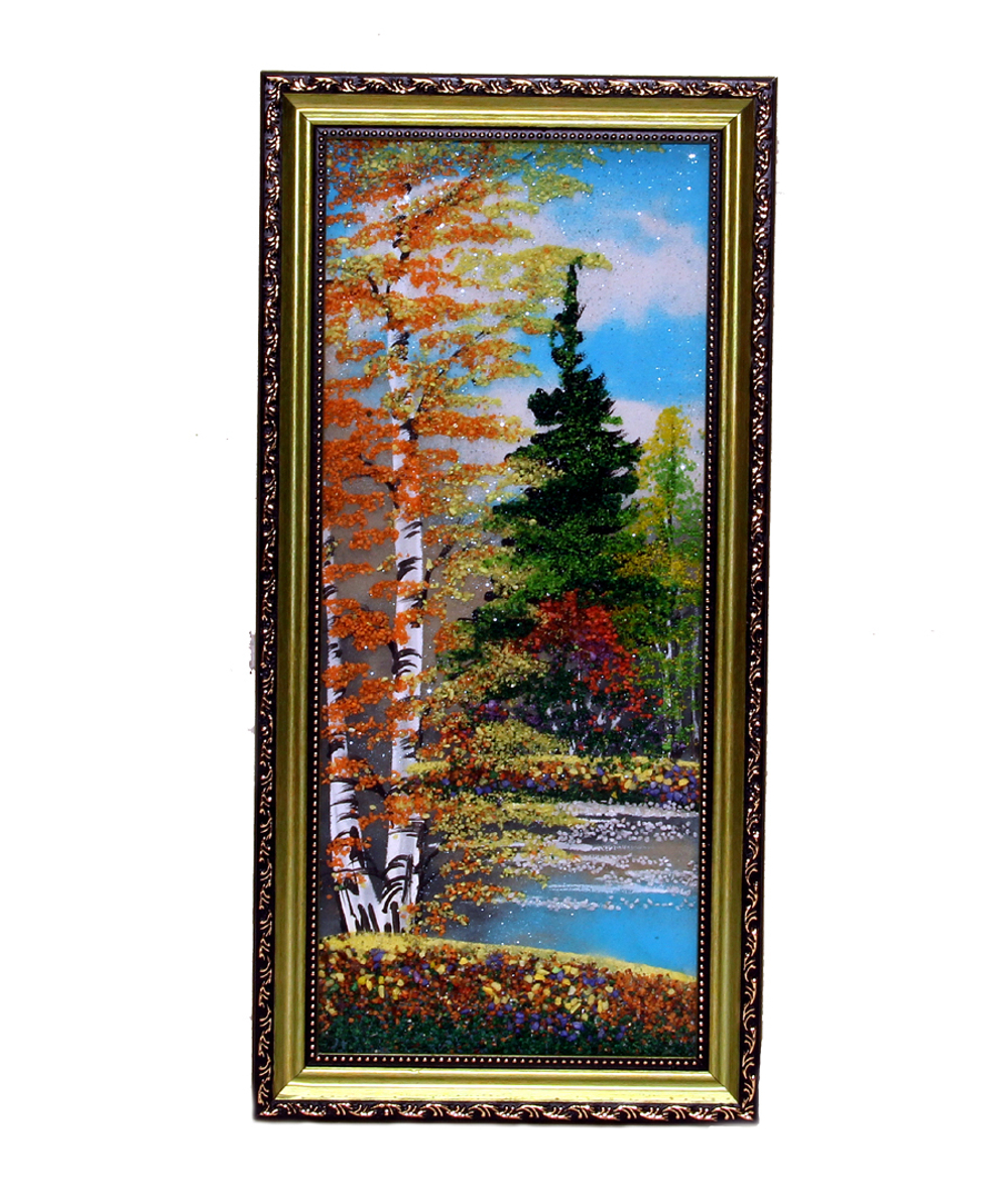 Картина " Осенний пейзаж " рисованная каменной крошкой 39-19.5 см