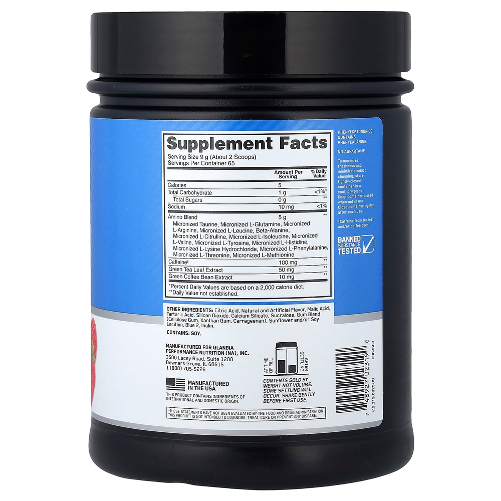 Optimum Nutrition, Незаменимые Amin.O. Energy®, голубая малина, 585 г (20,6 унции)