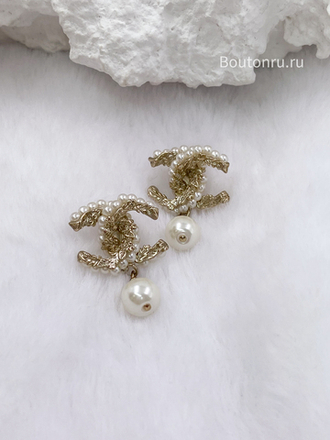 Серьги Шан. плетеные с подвесным жемчугом