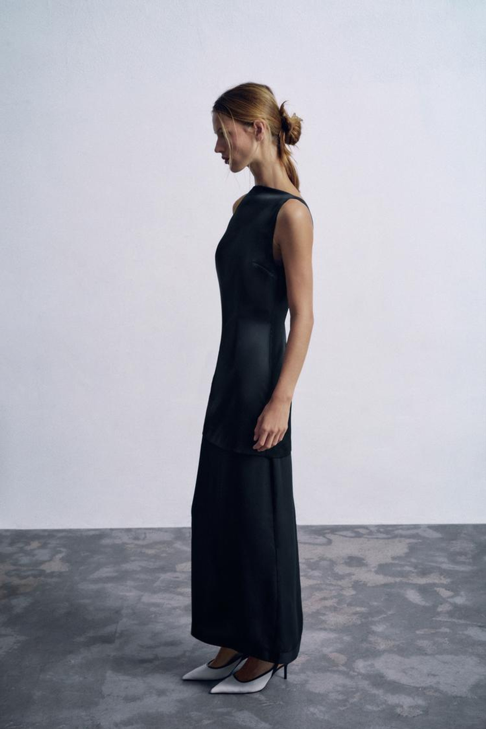 ZARA ДЛИННОЕ КОМБИНИРОВАННОЕ ПЛАТЬЕ, ЧЕРНЫЙ