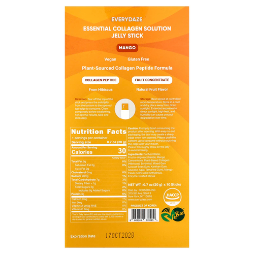 Everydaze, Essential Collagen Solution, желейные стики с коллагеном, манго, 10 стиков по 20 г (0,7 унции)