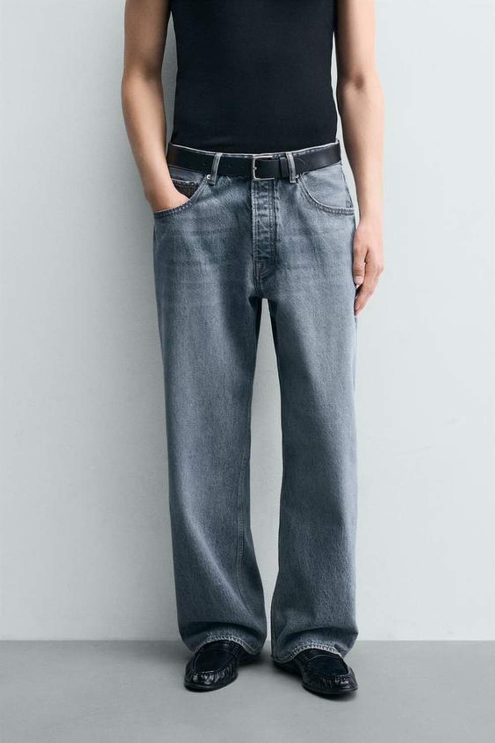 ZARA ДЖИНСЫ LOOSE FIT, ЛИНЯЛЫЙ СИНИЙ