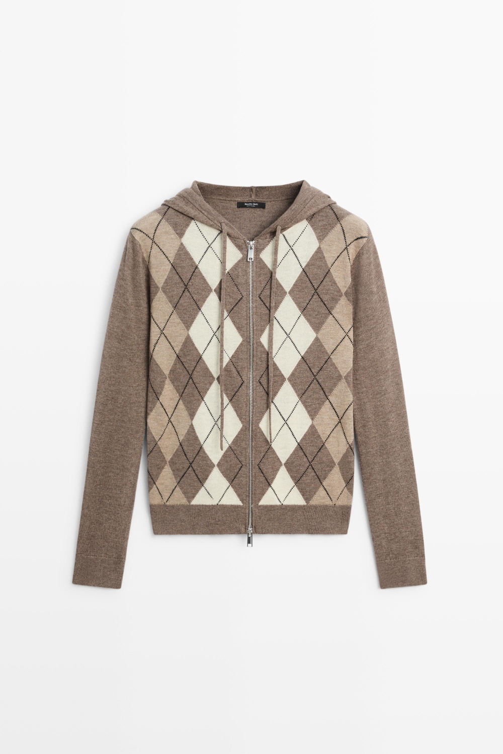 Massimo Dutti Вязаный кардиган с капюшоном на молнии, серый