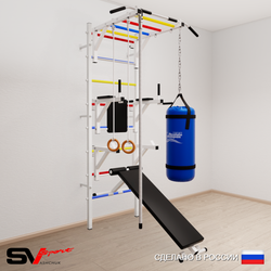 Шведская стенка Sv Sport усиленная 6643 (Турник рукоход/Брусья/Стойка/Скамья/Канат/Кольца/Цепь/Мешок 30кг)