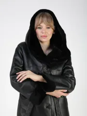 Дубленка зимняя натуральная с капюшоном длинная