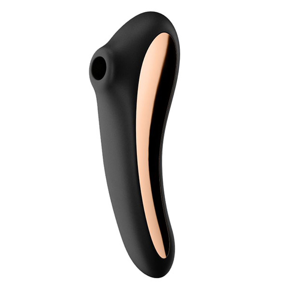 Черный вибромассажер с вакуумной стимуляцией Satisfyer Dual Kiss
