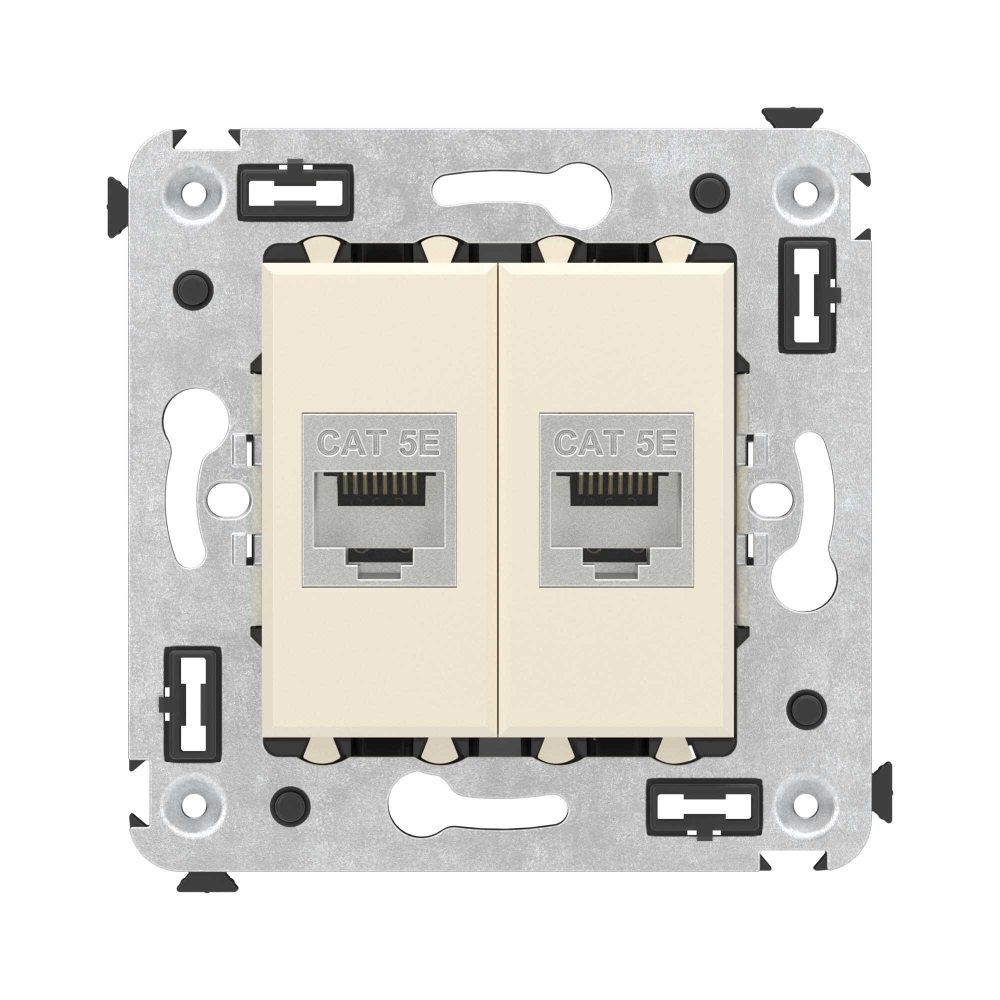 Компьютерная розетка RJ-45 без шторки в стену, кат.5e двойная экранированная, "Avanti", "Ванильная дымка"