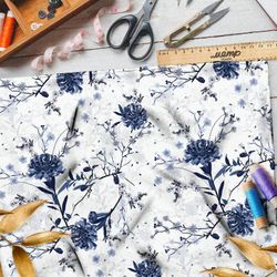 Ткань блэкаут зимние цветы на белом фоне