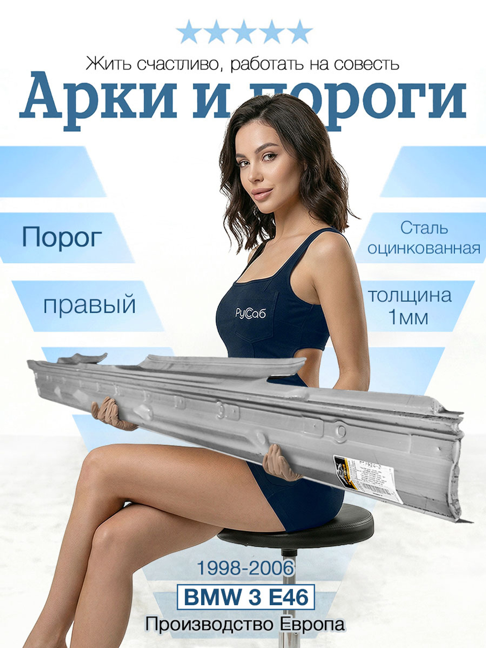 Порог правый BMW 3 E46 (Potrykus) 1мм