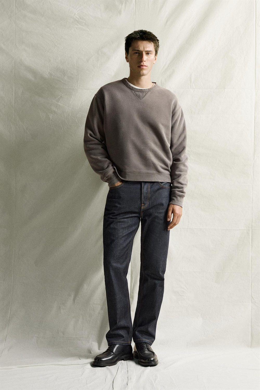 ZARA ТОЛСТОВКА REGULAR FIT С КРУГЛЫМ ВЫРЕЗОМ, ЧЕРНЫЙ/КОРИЧНЕВЫЙ