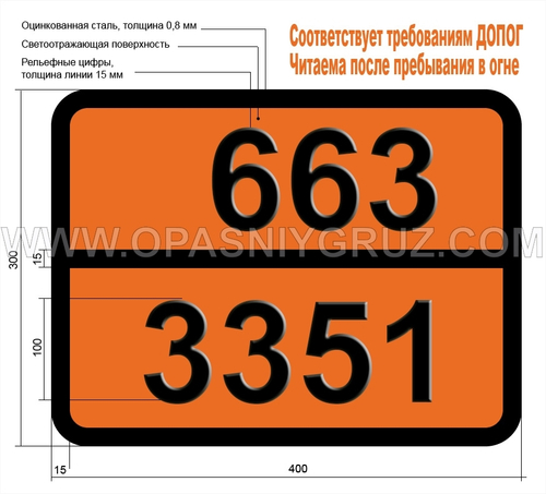 Табличка Опасный груз 663-3351 ПЕСТИЦИД НА ОСНОВЕ ПИРЕТРОИДОВ ЖИДКИЙ ТОКСИЧНЫЙ ЛЕГКОВОСПЛАМЕНЯЮЩИЙСЯ