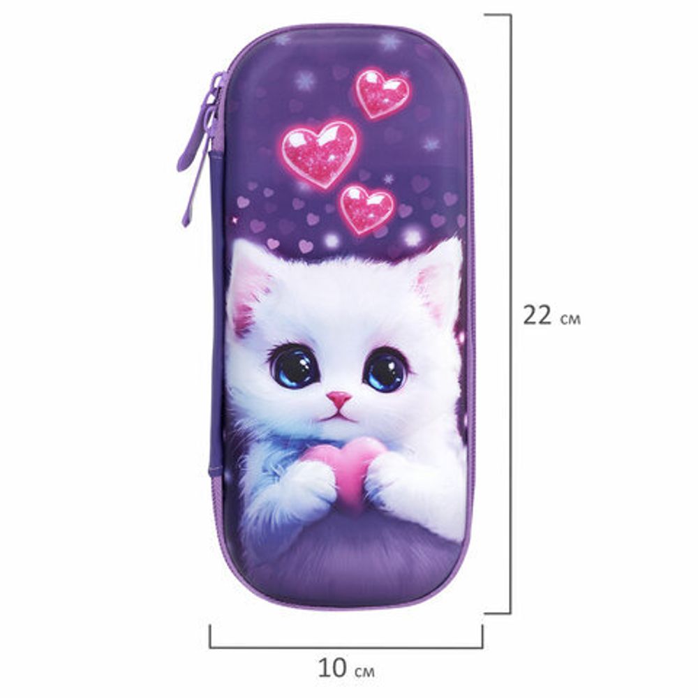Пенал ЮНЛАНДИЯ, 1 отделение, 1 откидная планка, карман, EVA покрытие soft-touch, 22х10х5 см, "Cute cat", 273184