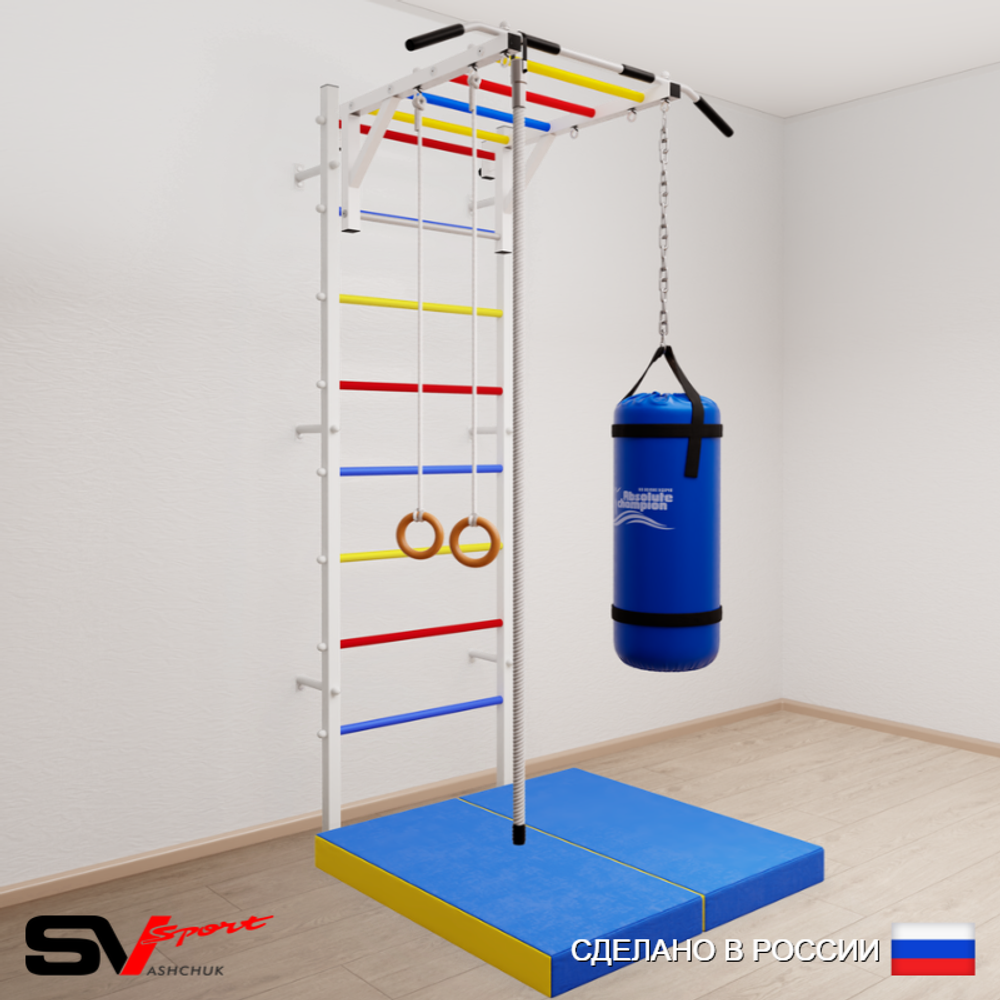 Шведская стенка Sv Sport 5336 (Турник рукоход/Канат/Кольца/Цепь/Мешок 22кг/Мат 1м)