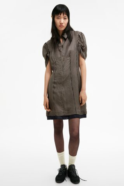 Платье с пышными рукавами — Чёрный/Клетка виши - H&M