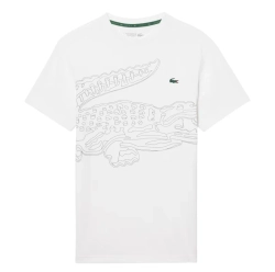 Мужская теннисная футболка Lacoste Ultra Dry Crocodile Print Sport - white/black