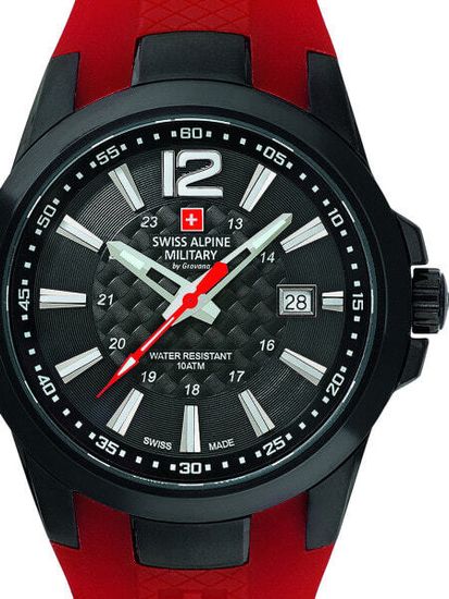 С ремешком Мужские наручные часы с красным силиконовым ремешком Swiss Alpine Military 7058.1877 mens watch 43mm 10ATM