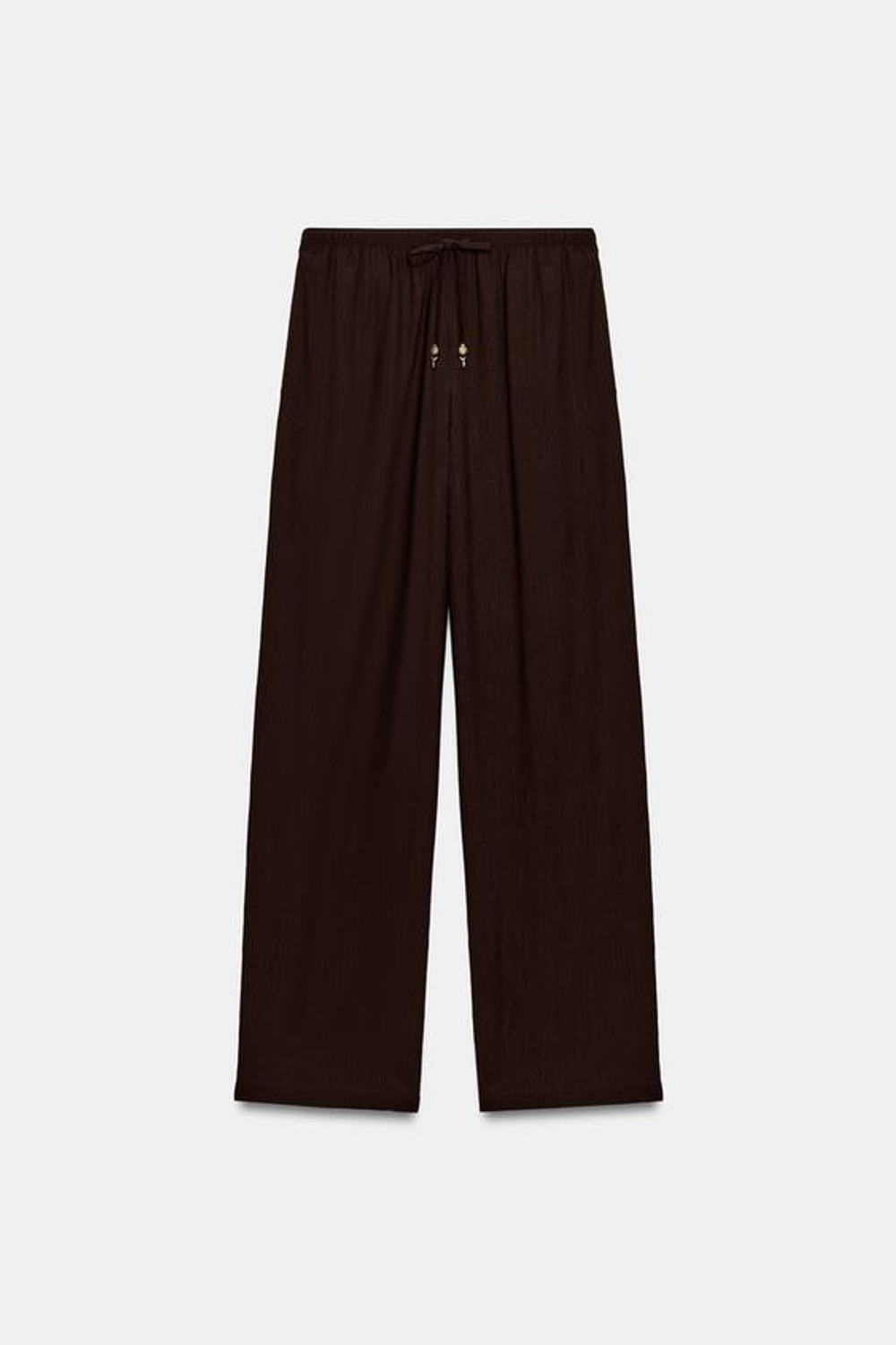 ZARA БРЮКИ ПРЯМОГО КРОЯ ИЗ СТРУЯЩЕЙСЯ ТКАНИ, ТЕМНО-КОРИЧНЕВЫЙ
