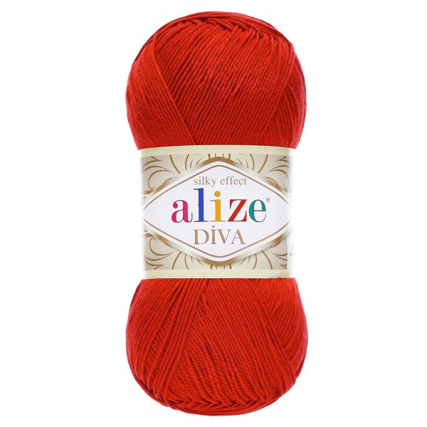Пряжа Alize (Ализе) Diva / уп.5 мот. по 100 г, 350м, 106 красный A
