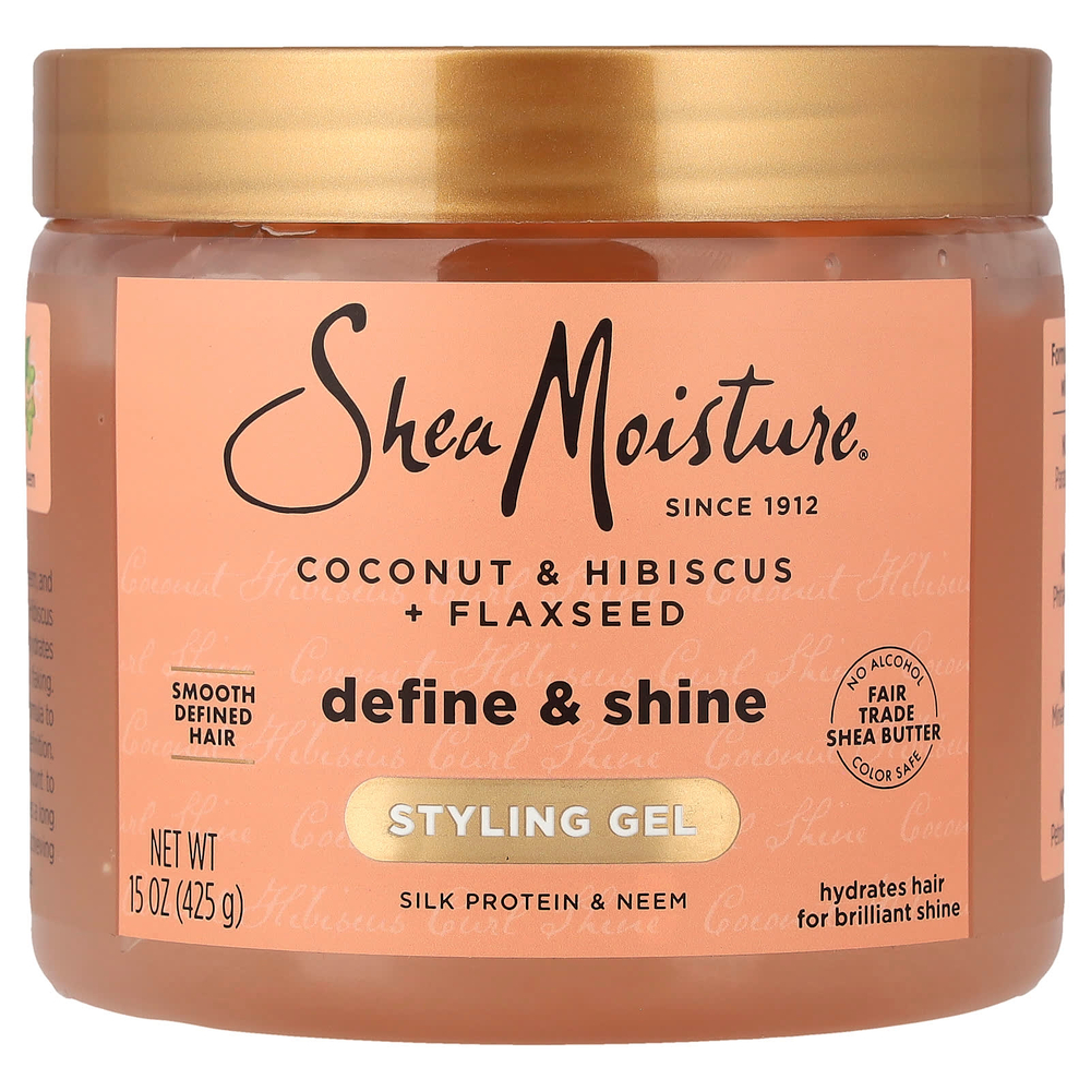 SheaMoisture, гель для укладки, для фиксации и блеска волос, кокос, гибискус и семена льна, 425 г (15 унций)