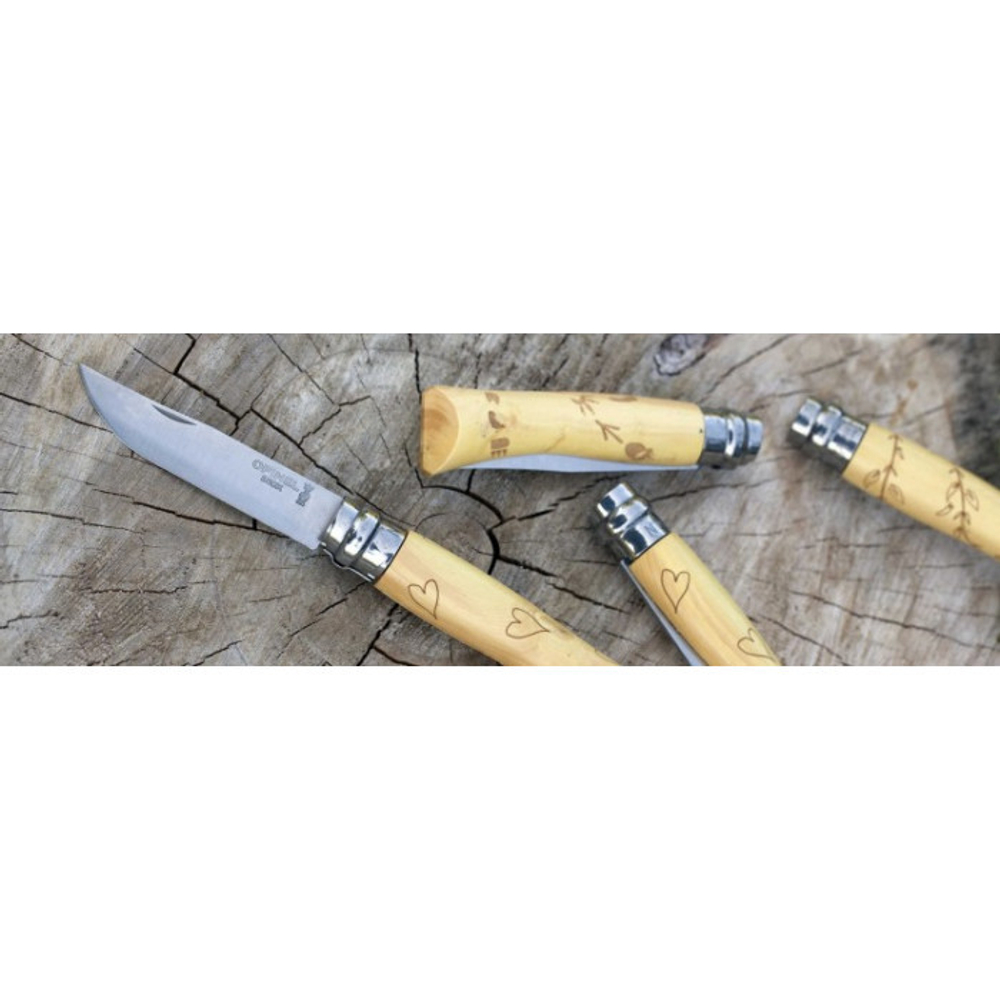 Набор в деревянной коробке из 6 ножей Opinel №7 Nature, нержавеющая сталь, рукоять самшит, гравировка