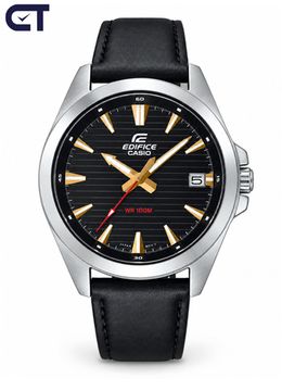 CASIO EFV-140L-1AVUDF EDIFICE мужские наручные часы — хронограф на кожаном ремешке с черный циферблатом