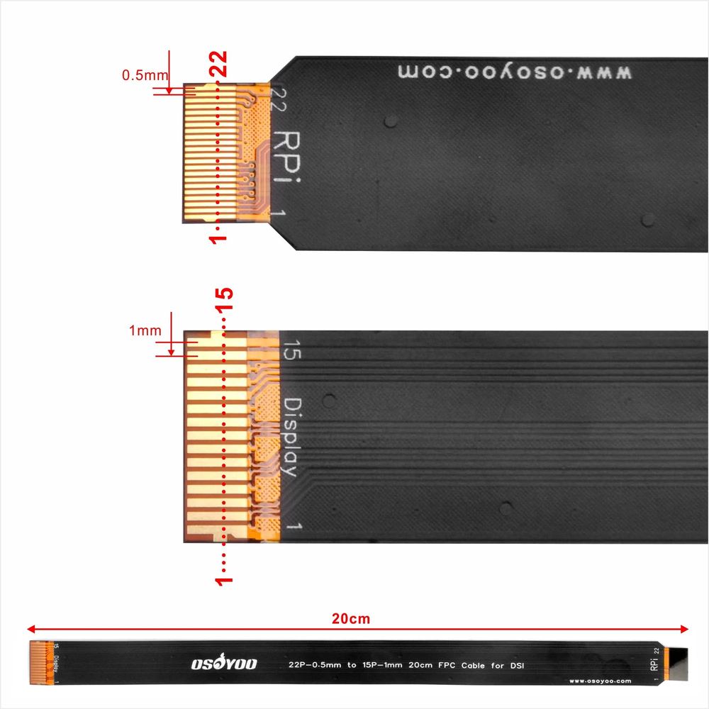 Шлейф для камеры Raspberry pi 5 22-15 pin, с шагом 0.5-1 mm, 20cm