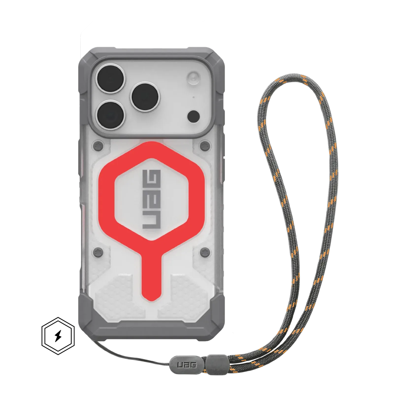 UAG Pathfinder Clear Lanyard with MagSafe Series Case for Apple iPhone 17 Pro Active Lava Case + Active Lava Lanyard (Серый)