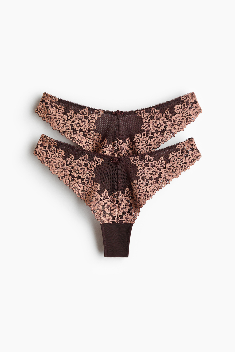 Кружевные трусы Brazilian, 2 шт. — Чёрный/кремовый - H&M